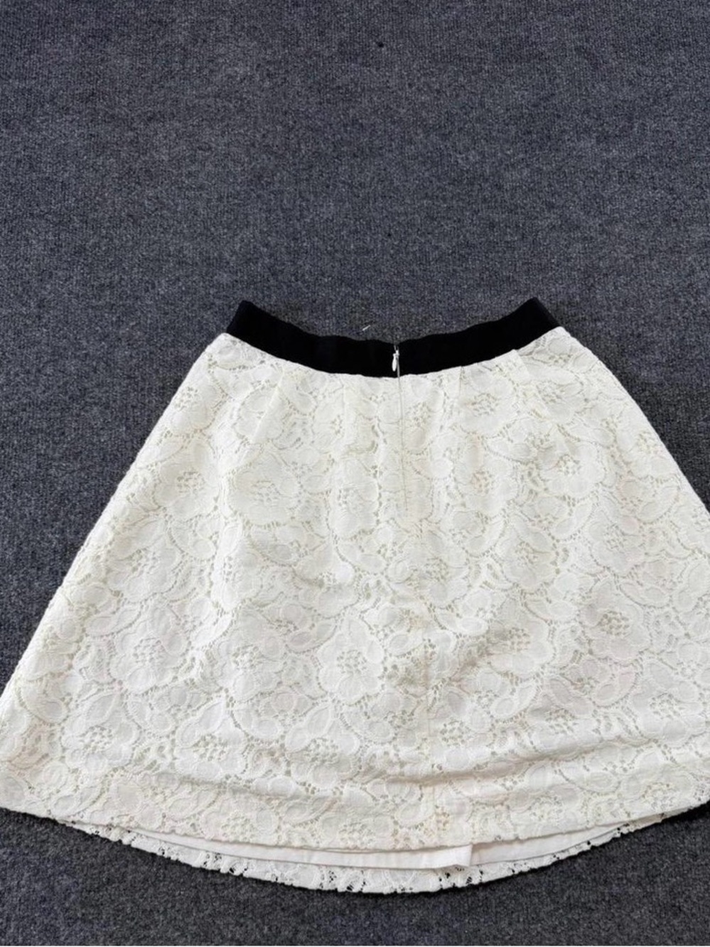 LOFT Cream Lace Skater Skirt with Black Waistband